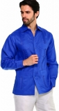 Cuban Style Guayabera Shirt for Men, Traditional Cut -Long Sleeve, Linen Fabric-